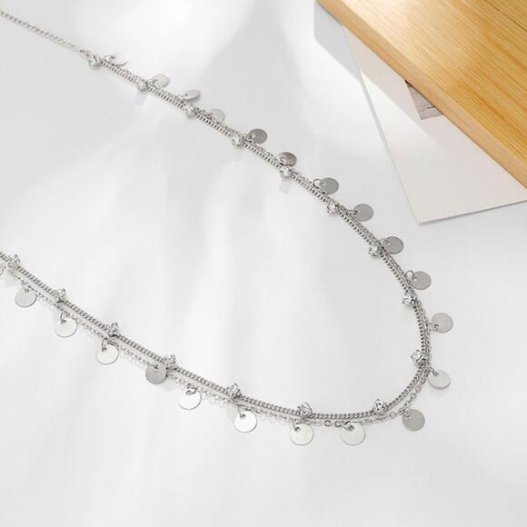 2/$30 Belly Chain Waist Chain Silver Tone Dual Layer NEW Circles Rhinestones - Picture 3 of 7